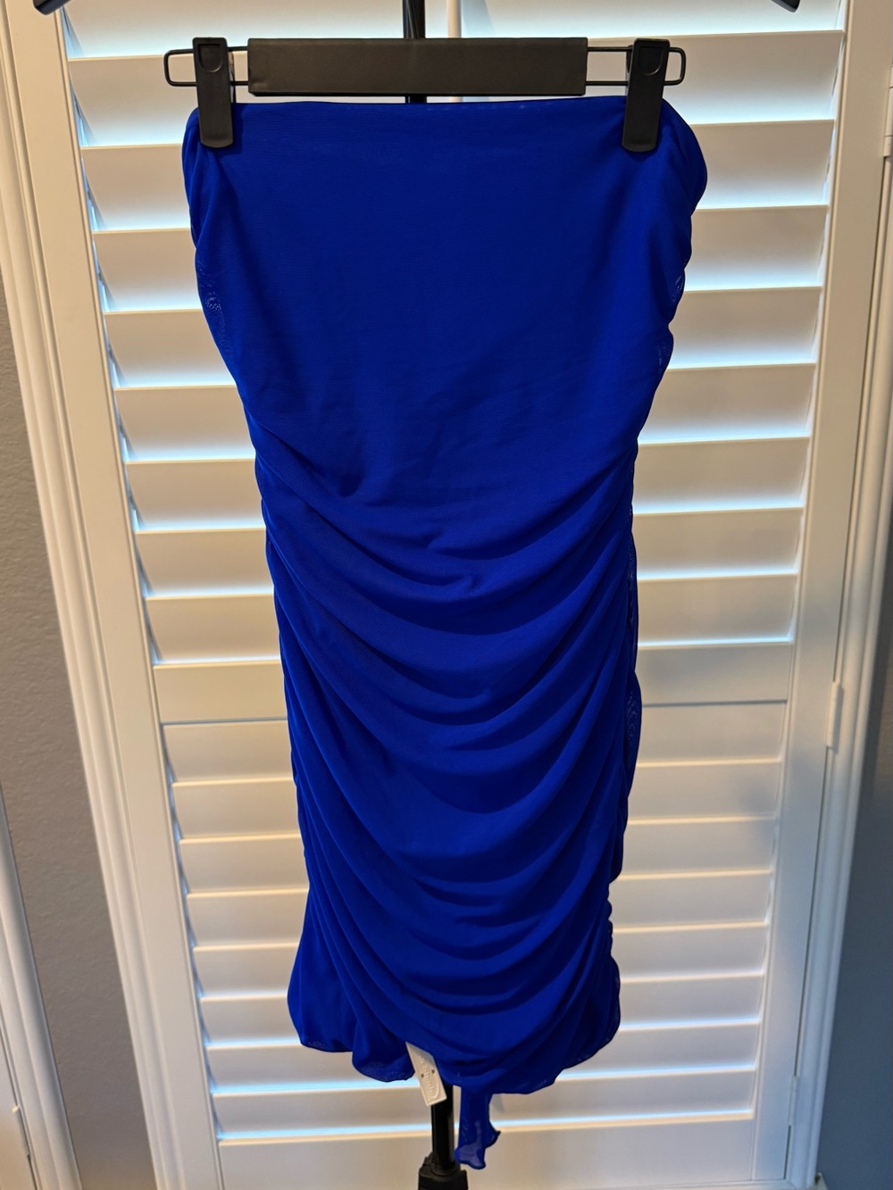 Hello Molly Mesh Strapless Ruched Bodycon Dress in Cobalt Blue - Sz M